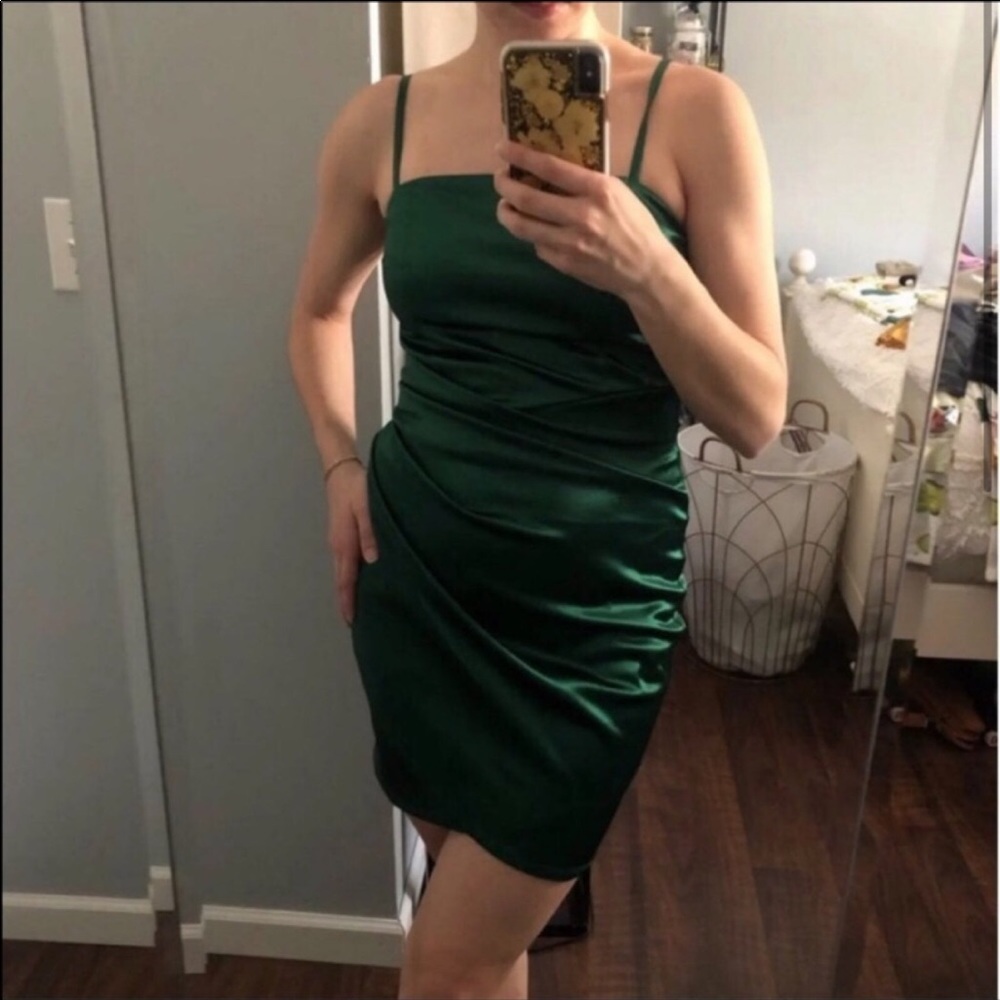 Green satin wrap dress